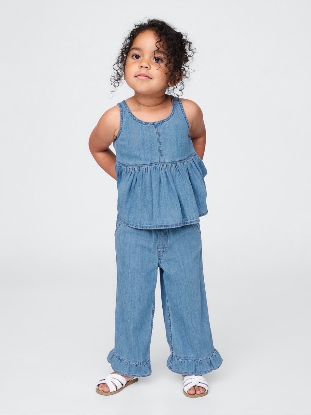 Like New- GAP Toddler Girl Light Blue Denim Ruffle-Tank & Jeans Set